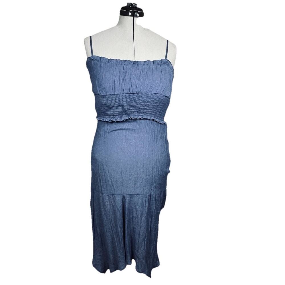 Blue Smocked Midi Dress Women Medium Boho Cottagecore Sundress Fairycore - Picture 8 of 15